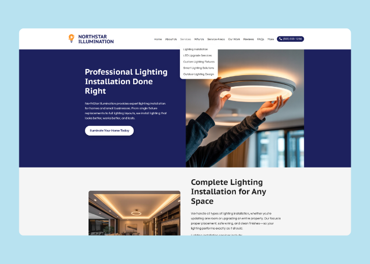 Spotless Touch landing page of a specific service titled 'Post Construction Cleaning' with a contact form on the side