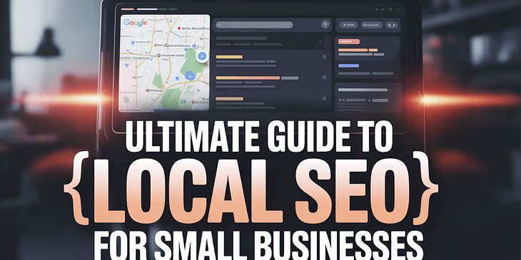 Image of websites with overlaying text that reads "Local SEO for small businesses"