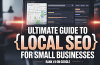 Image of websites with overlaying text that reads "Local SEO for small businesses"