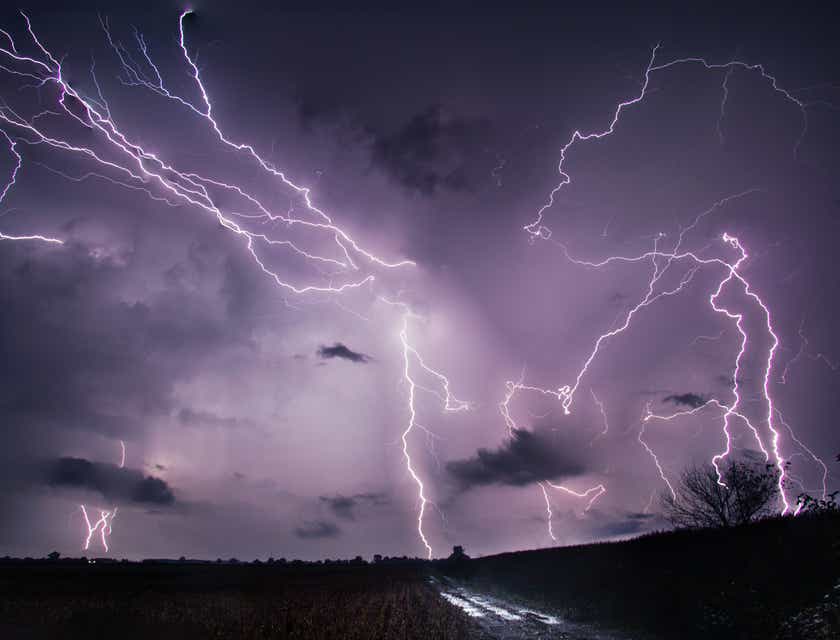 A lightning storm demonstrating the strength of the weather.