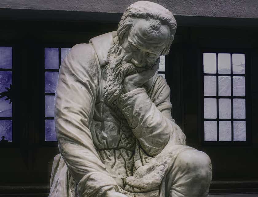 A statue of Galileo in a meaningful pose.