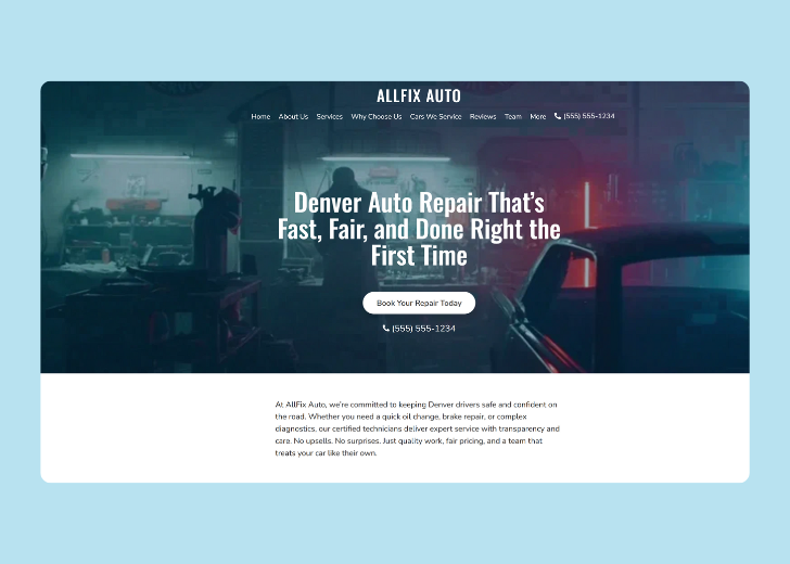Revive Detailing landing page with the tagline 'Elevate the appearance and condition of your vehicle with Revive Detailing' with a picture of a shiny red car