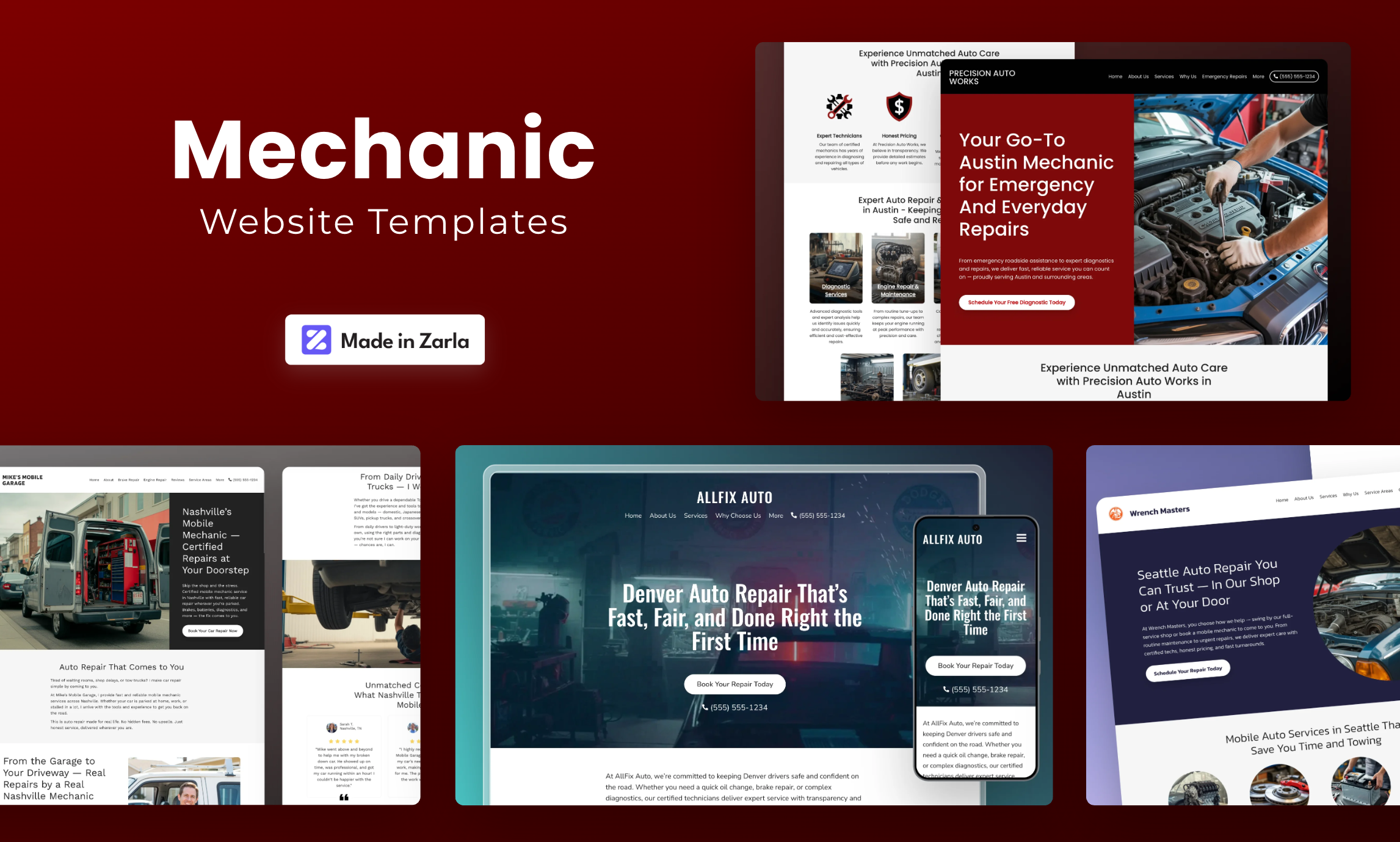 Collection of mechanic website templates created with Zarla