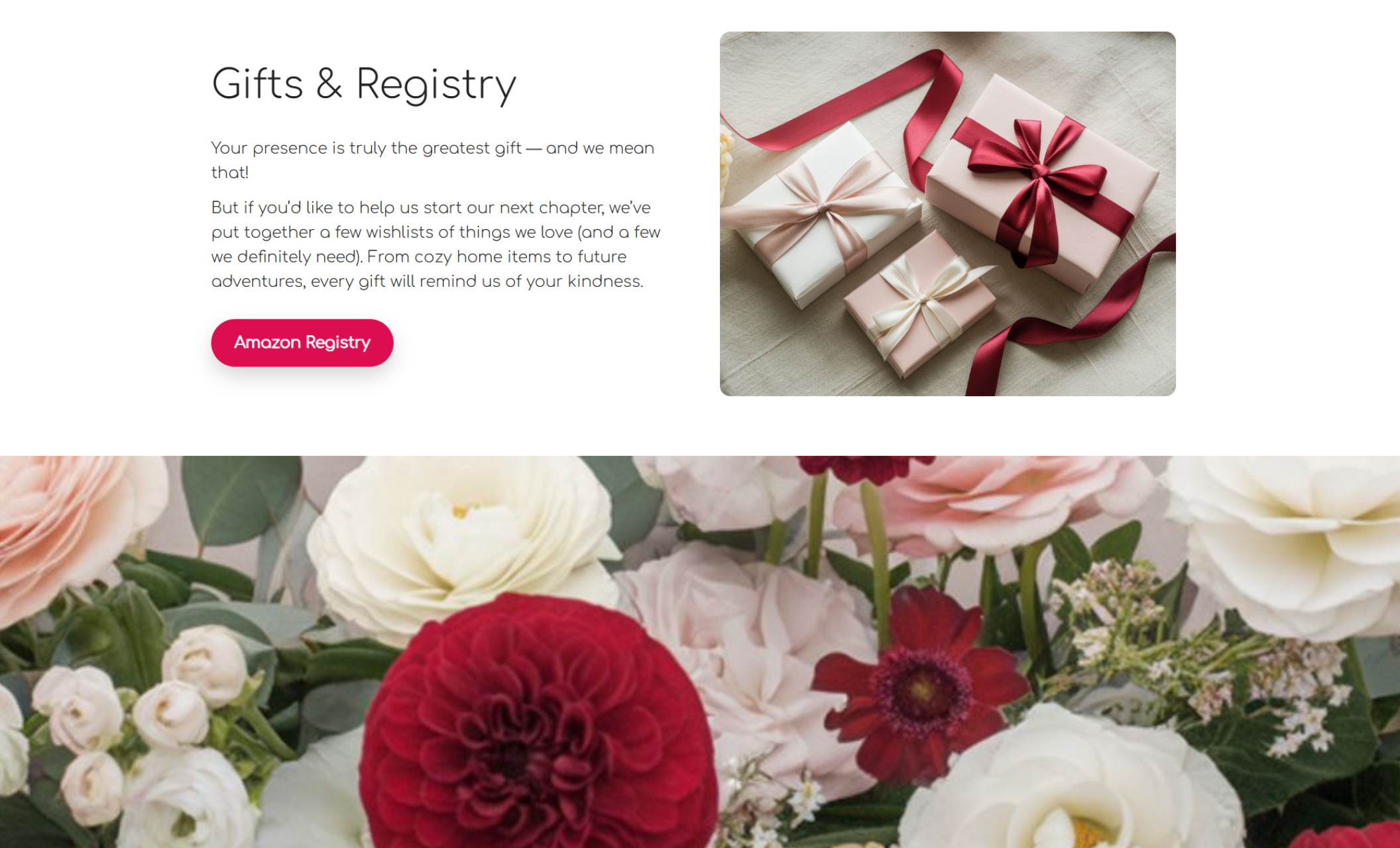 “Tidbits About Us” section from Mia & Caleb’s site, with six minimal white cards sharing fun couple facts like their first date, favorite ritual, and a Jack Johnson song that fits their love story