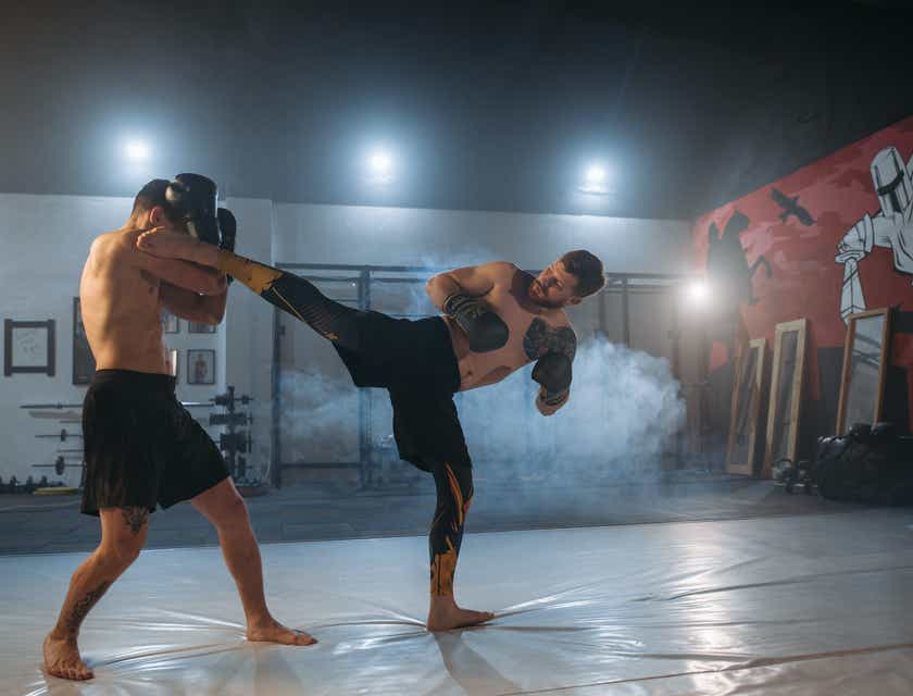Two MMA fighters in action.