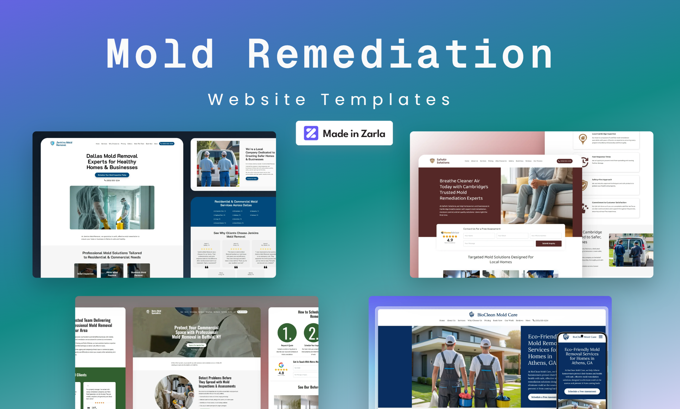 Collection of mold remediation website templates from Zarla