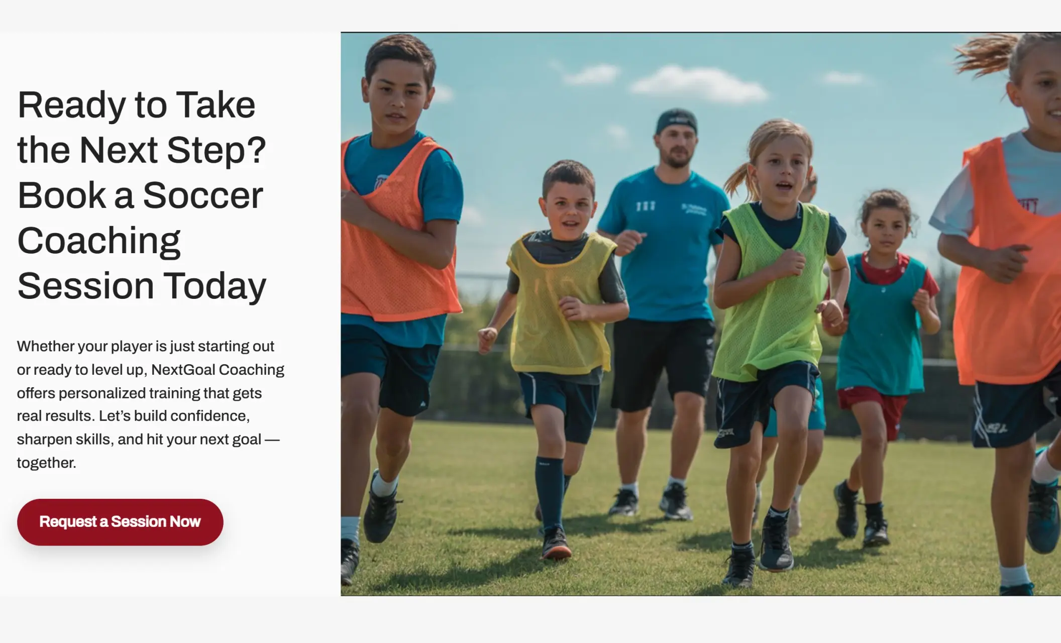 NextGoal Coaching's website displaying a book now section