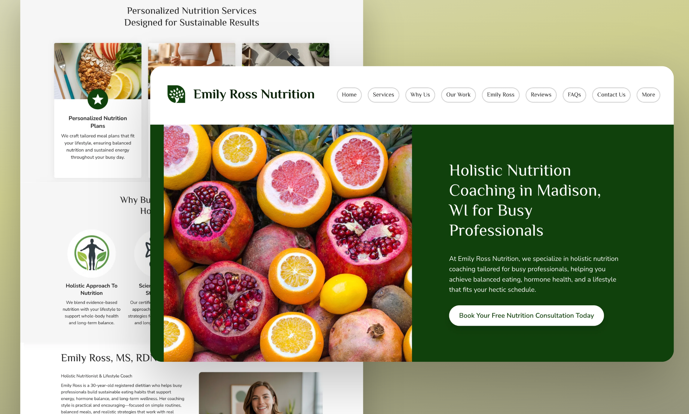 Preview of website template Emily Ross Nutrition