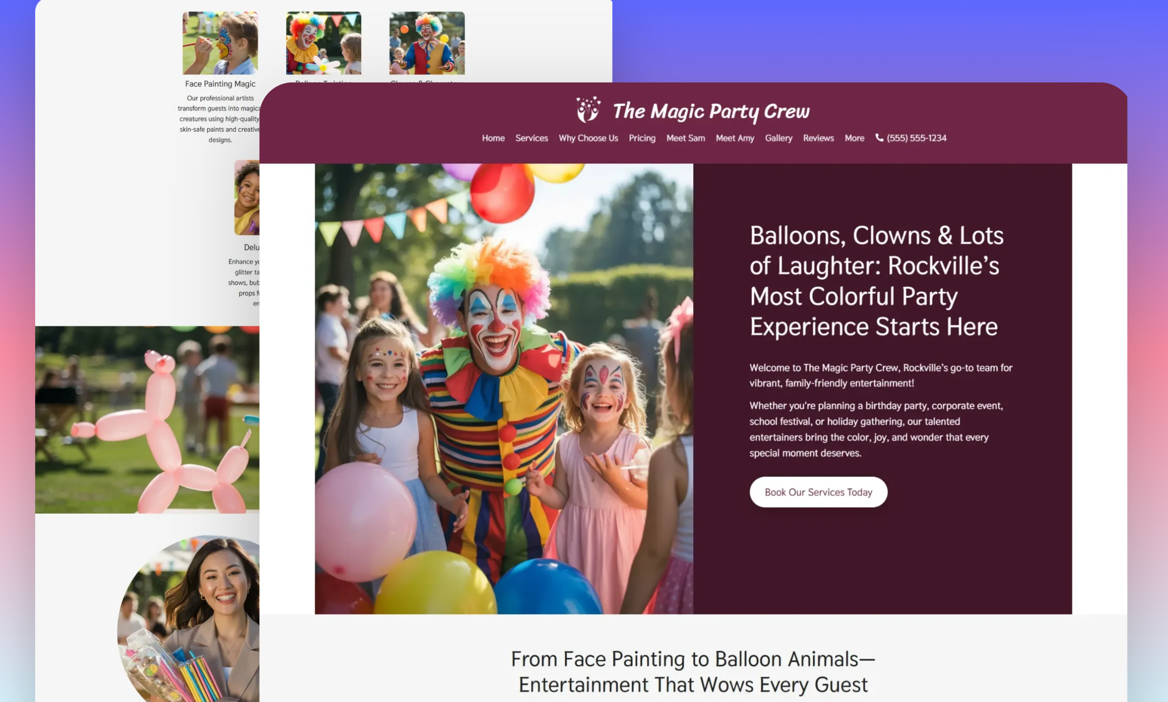 Preview of website template of The Magic Party Crew