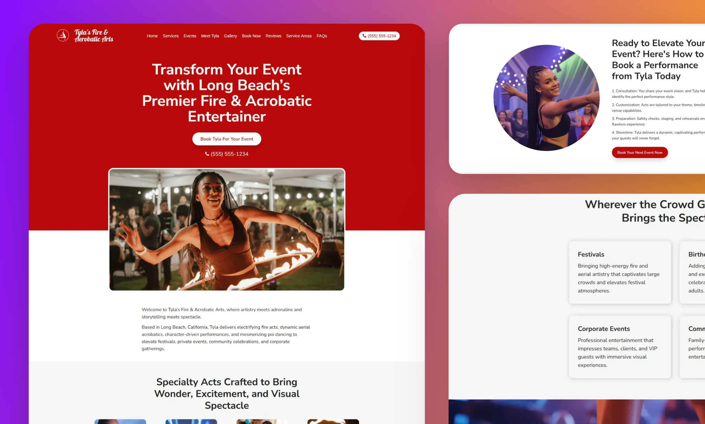 Preview of website template Tyla's Fire & Acrobatic Arts