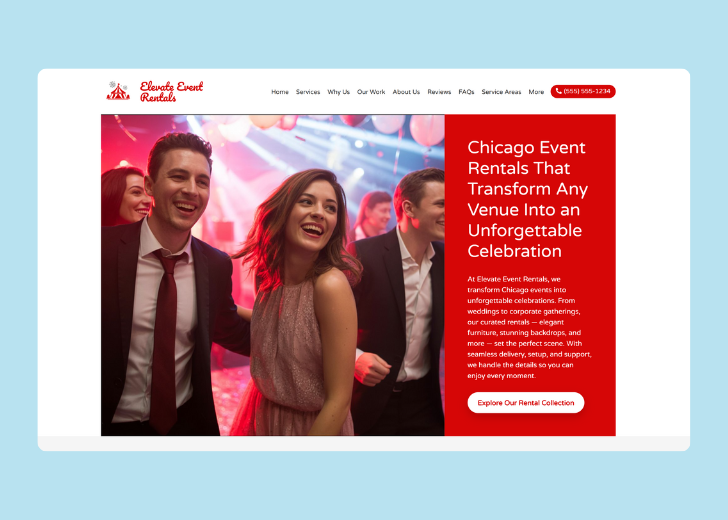 Revive Detailing landing page with the tagline 'Elevate the appearance and condition of your vehicle with Revive Detailing' with a picture of a shiny red car