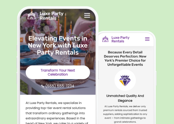 Revive Detailing and Spotless Touch landing pages in two smartphones, side by side, showing mobile view of the websites