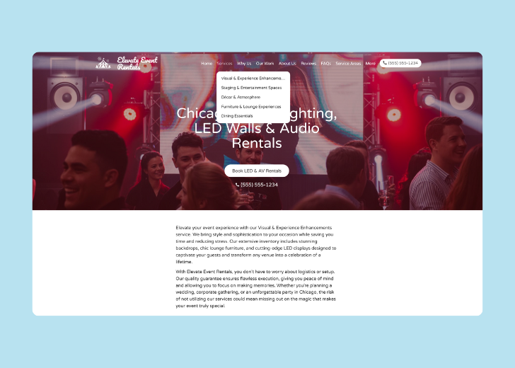 Spotless Touch landing page of a specific service titled 'Post Construction Cleaning' with a contact form on the side