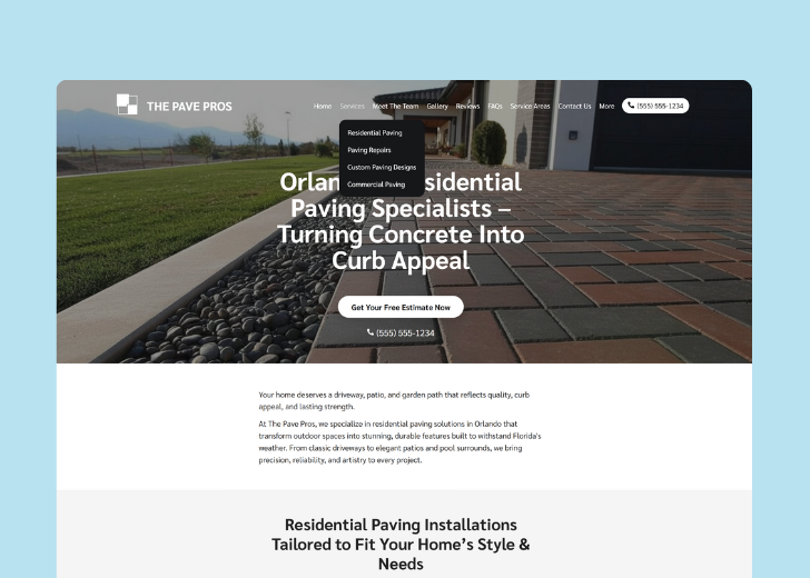 Spotless Touch landing page of a specific service titled 'Post Construction Cleaning' with a contact form on the side