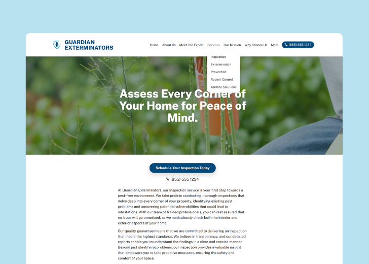 Spotless Touch landing page of a specific service titled 'Post Construction Cleaning' with a contact form on the side