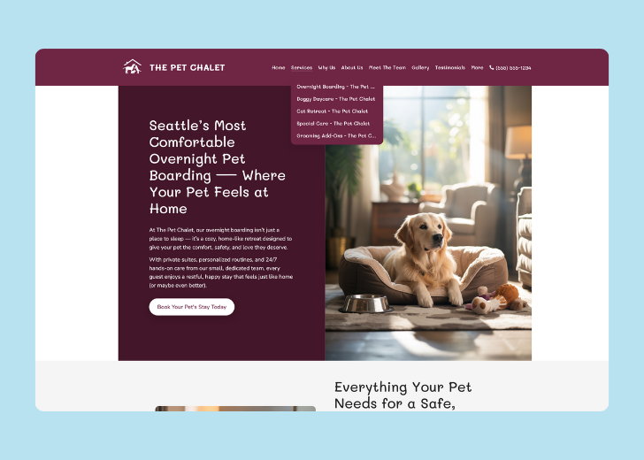 Spotless Touch landing page of a specific service titled 'Post Construction Cleaning' with a contact form on the side