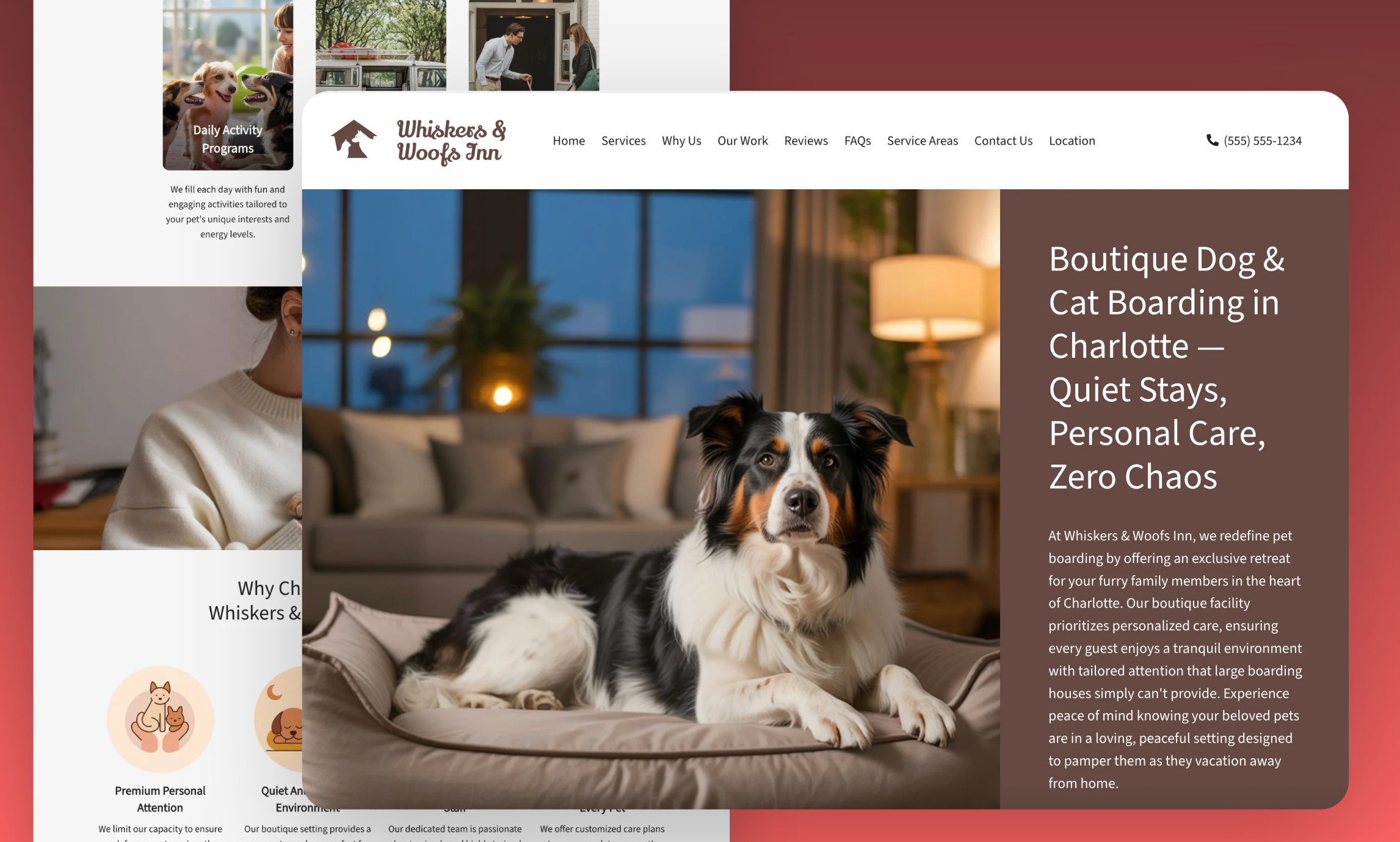 Preview of website template Whiskers & Woofs Inn