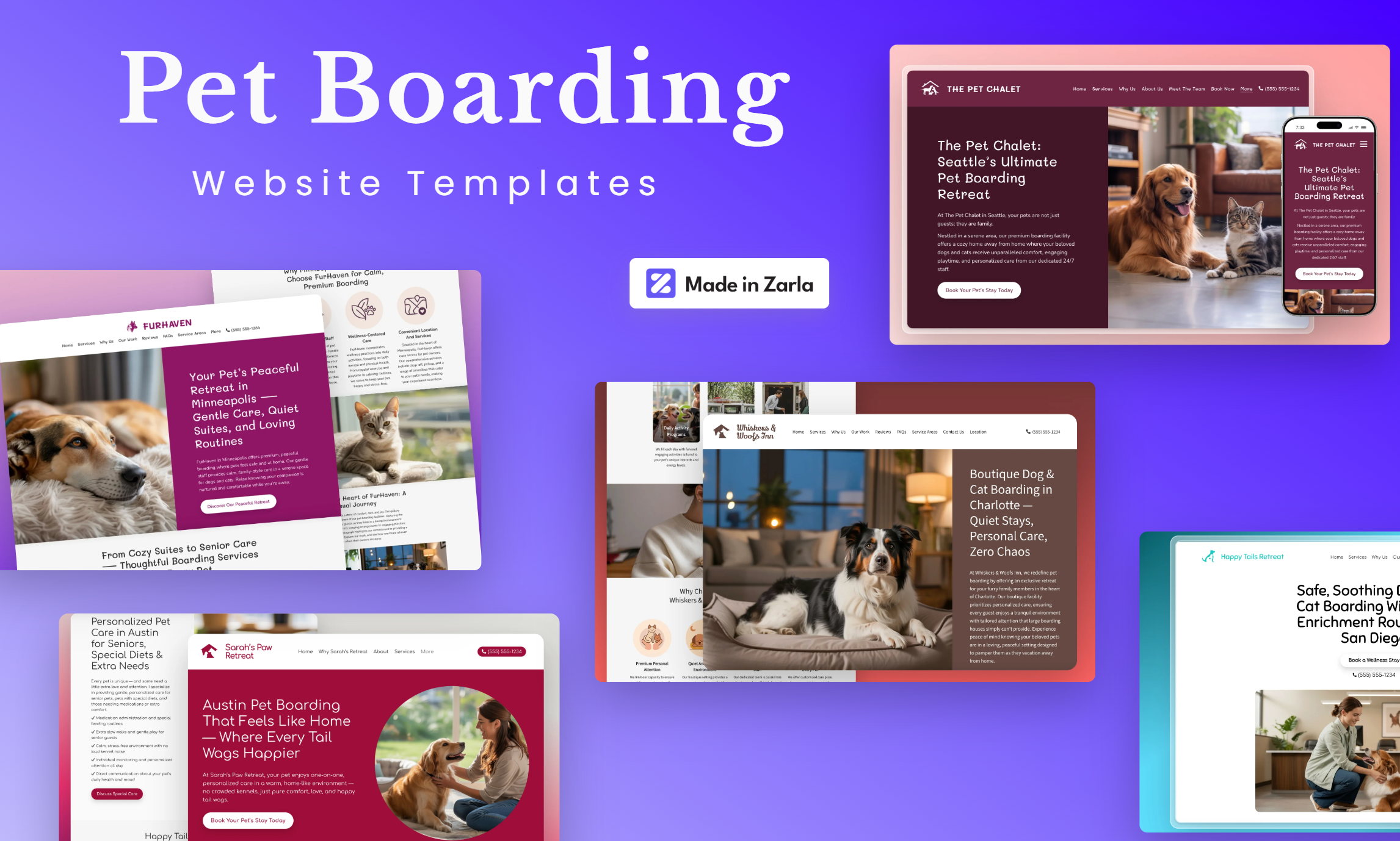 Collection of pet boarding website templates
