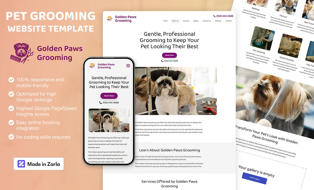 Golden Paws Grooming Pet Grooming Website Template