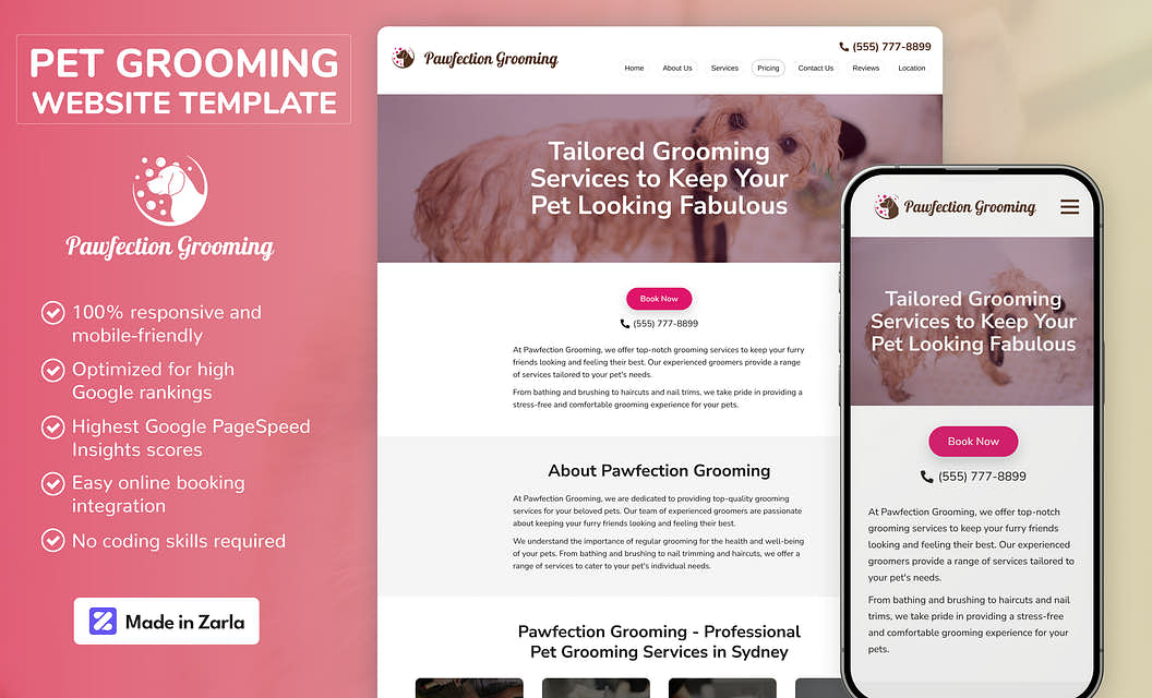 Pawfection Grooming Pet Grooming Website Template