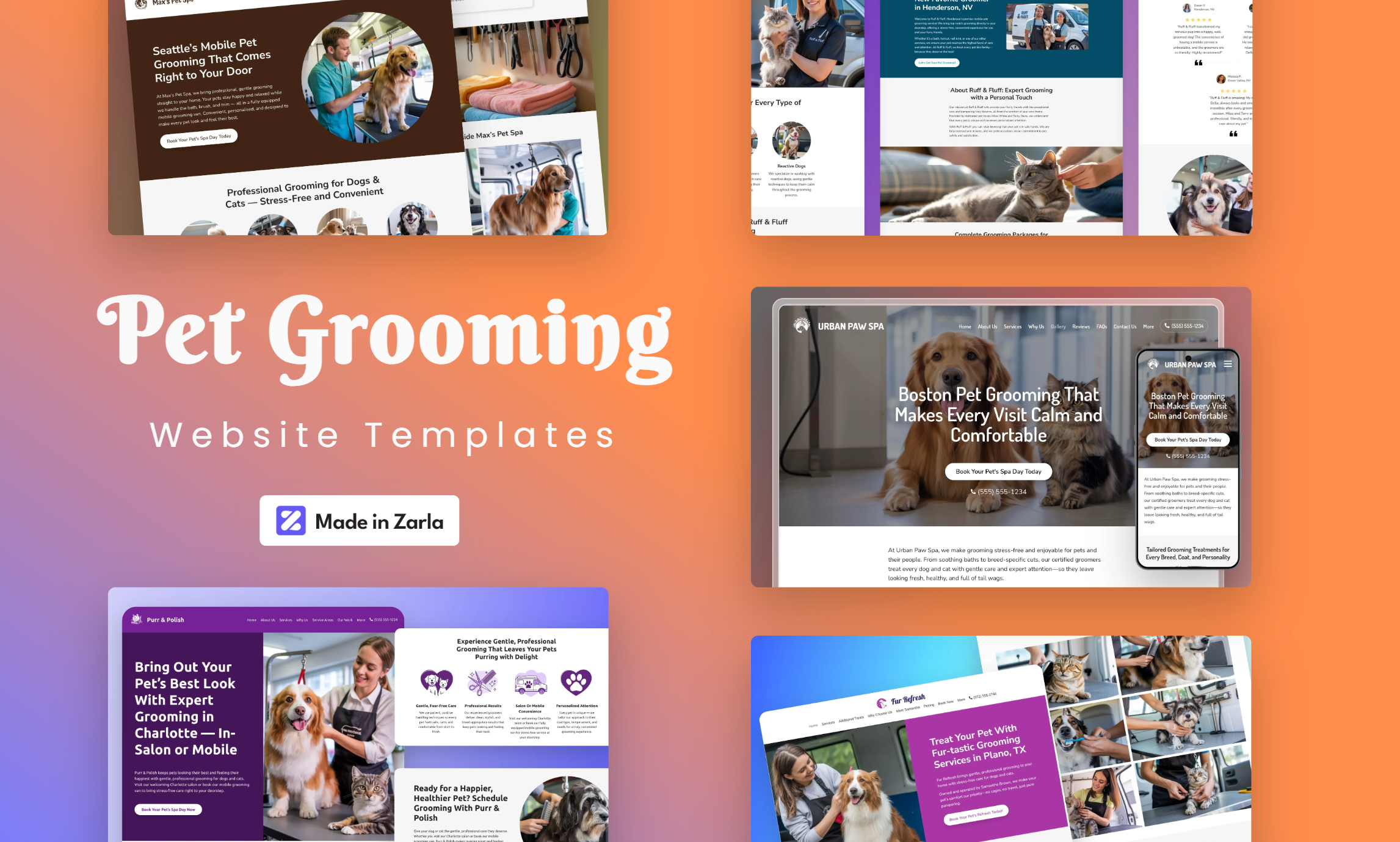 Collection of pet grooming website templates