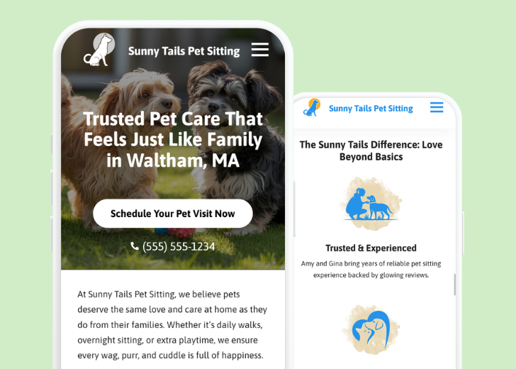 Revive Detailing and Spotless Touch landing pages in two smartphones, side by side, showing mobile view of the websites