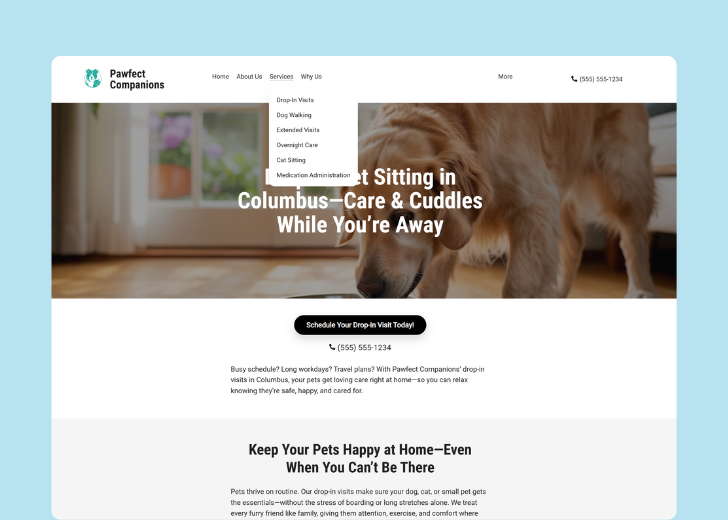 Spotless Touch landing page of a specific service titled 'Post Construction Cleaning' with a contact form on the side