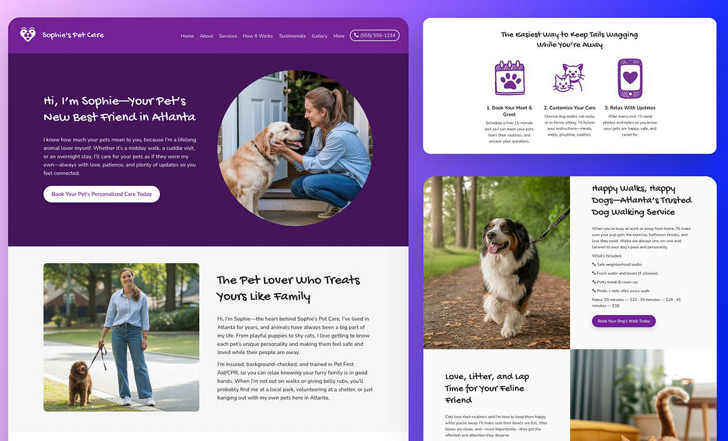 Sophie's Pet Care Pet Sitting Website Template