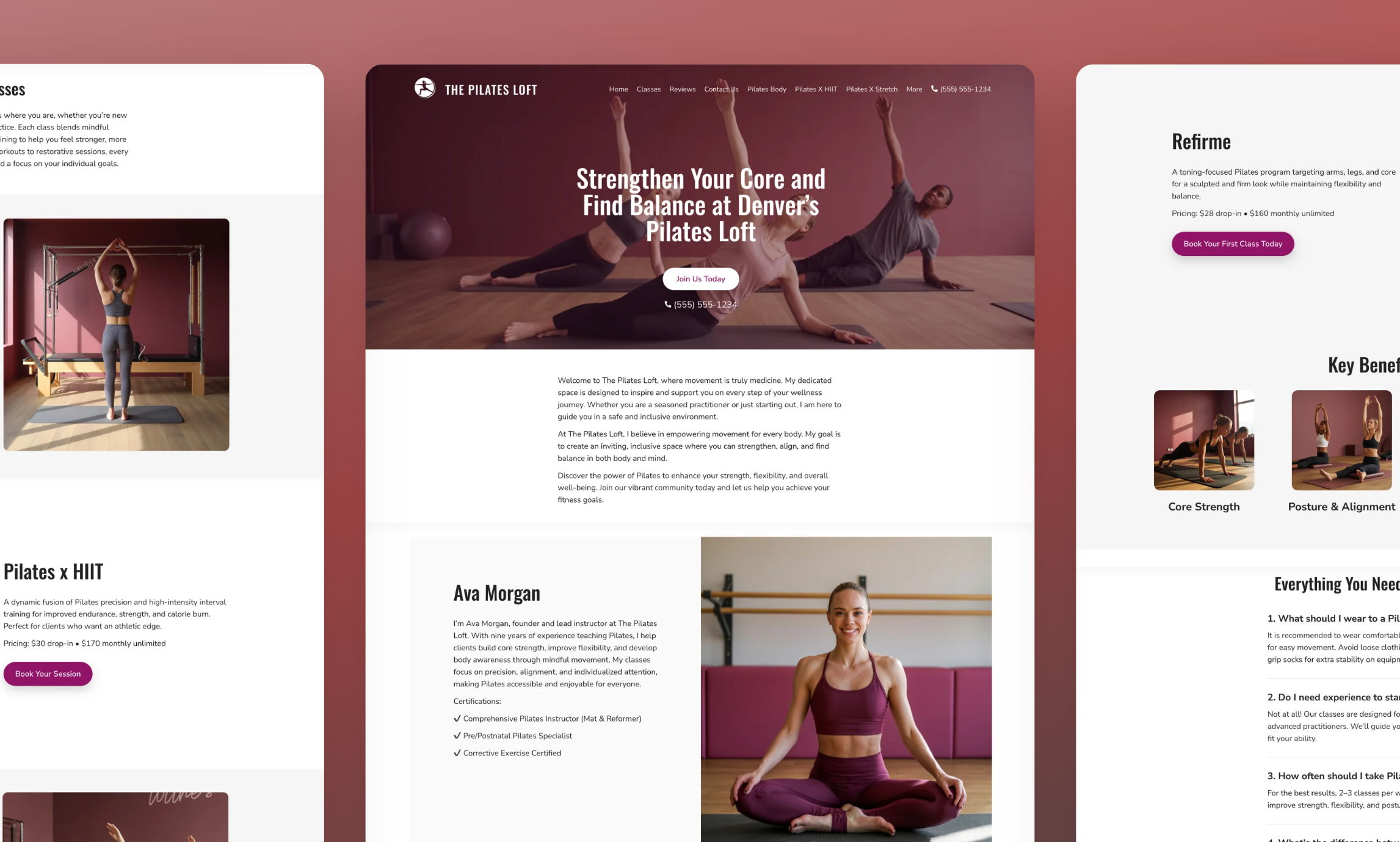 Preview of website template The Pilates Loft