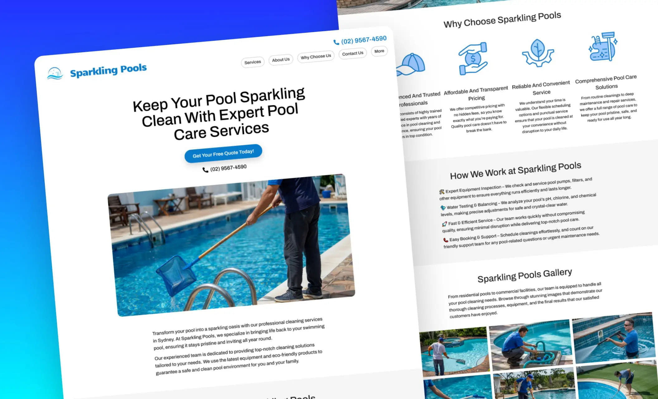 Free pool service website templates for pool cleaning professionals