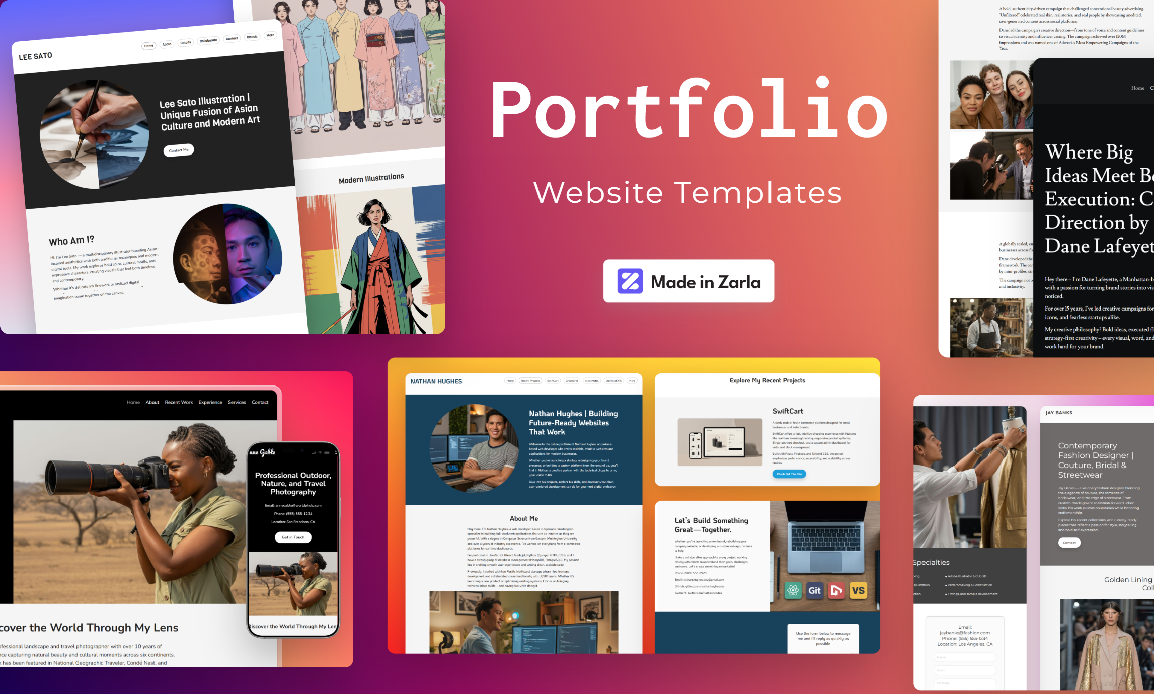 Collection of portfolio website templates created with Zarla