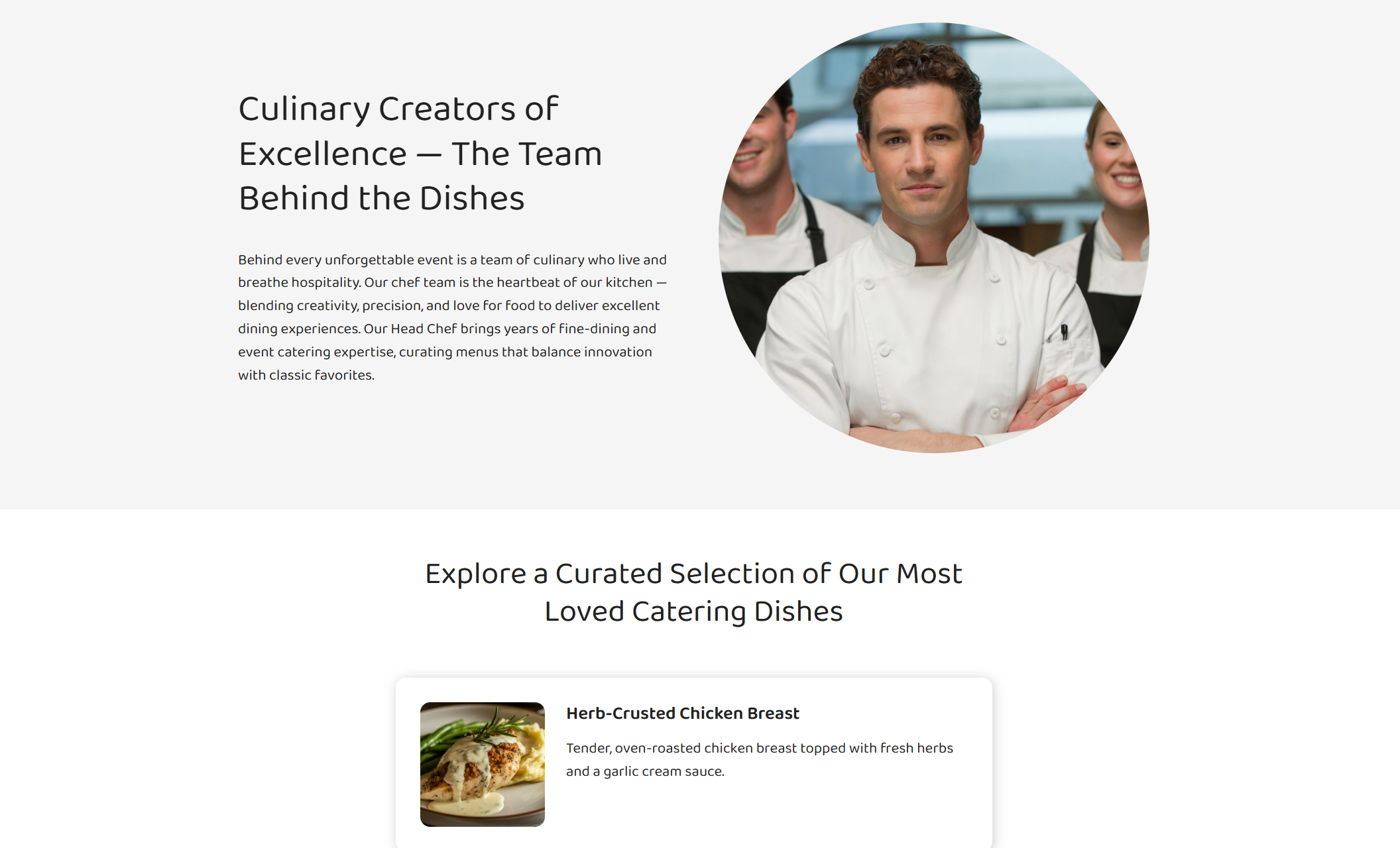 Services section of Premier Catering featuring a sliced chicken skewer platter with lemon wedges on a dark wooden tray beside the text “Need a Reliable Caterer for Your Virginia Event? Let’s Make It Unforgettable”