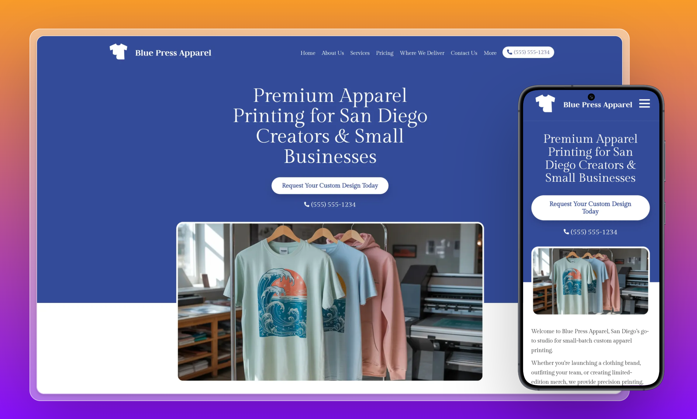 Preview of website template Blue Press Apparel