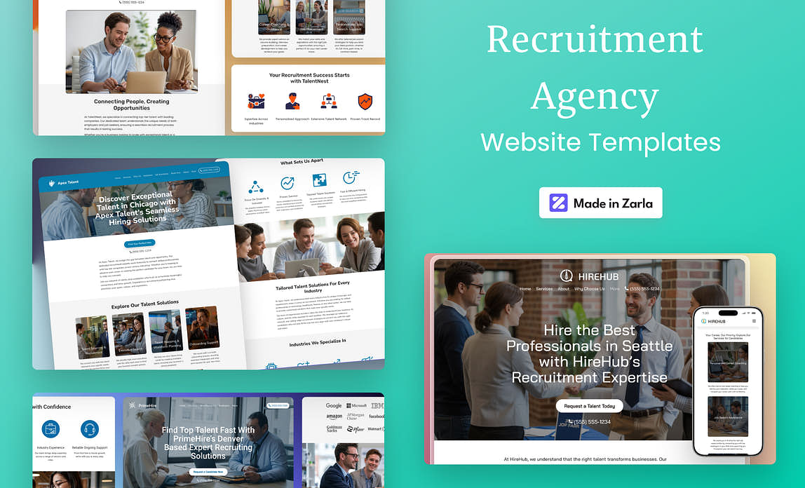 Collection of recruitment website templates created with Zarla