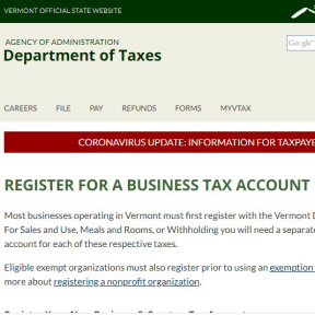 Register with the Vermont Department of Taxes.