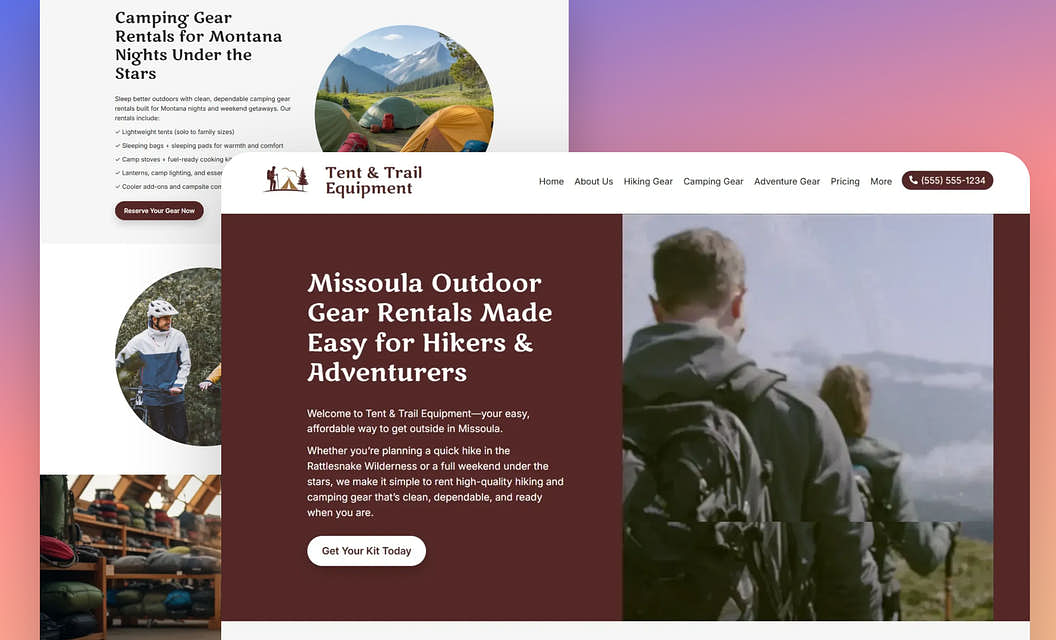Tent & Trail Equipment Equipment Rental Website Template