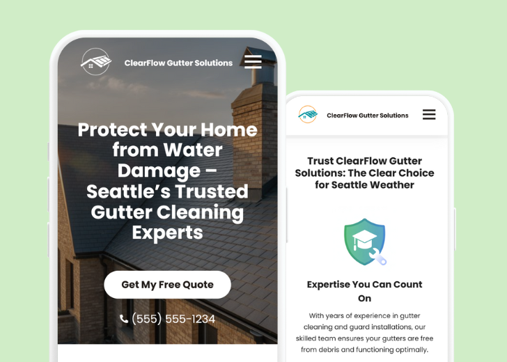 Revive Detailing and Spotless Touch landing pages in two smartphones, side by side, showing mobile view of the websites