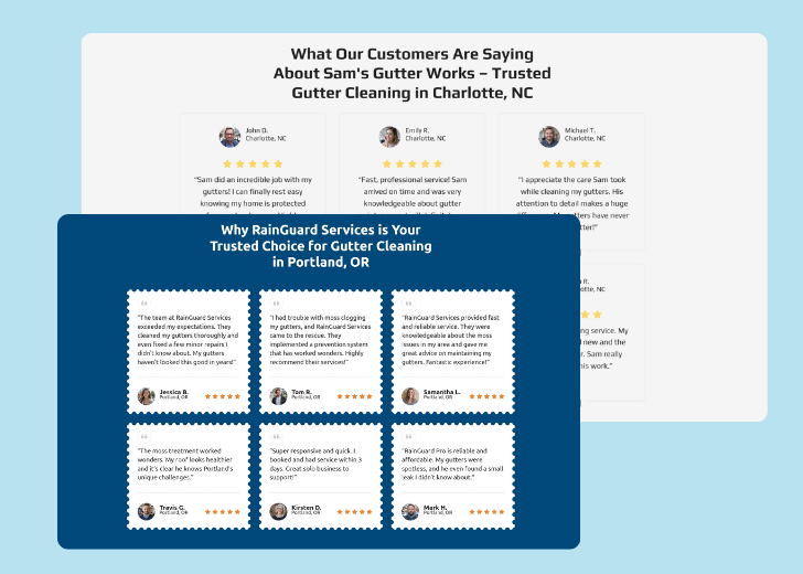 A collage of reviews section generated by Zarla showing different styles of testimonials