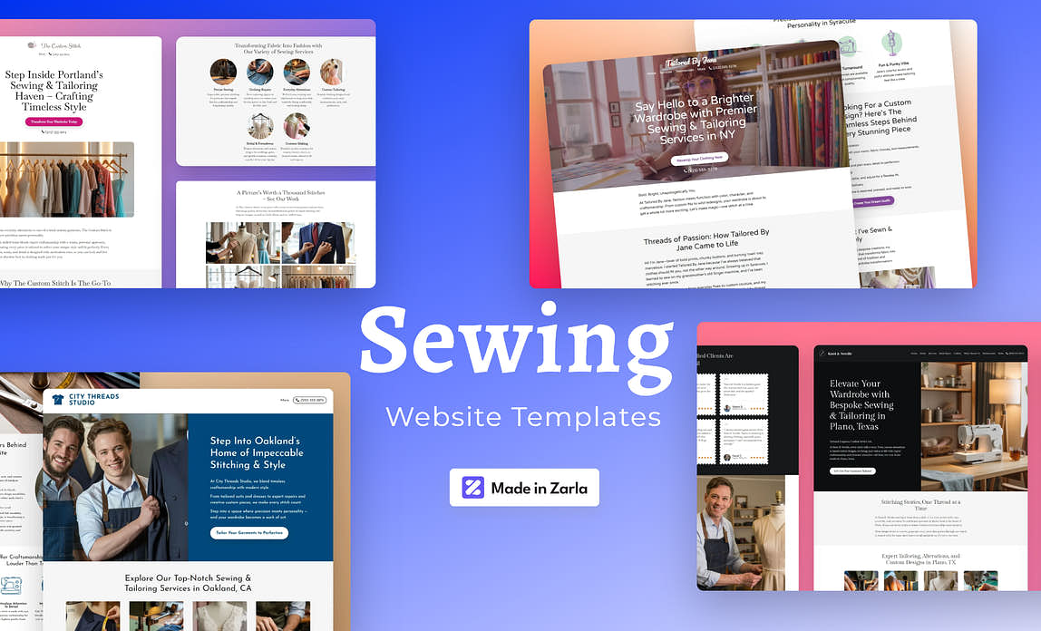Collection of sewing website templates created with Zarla
