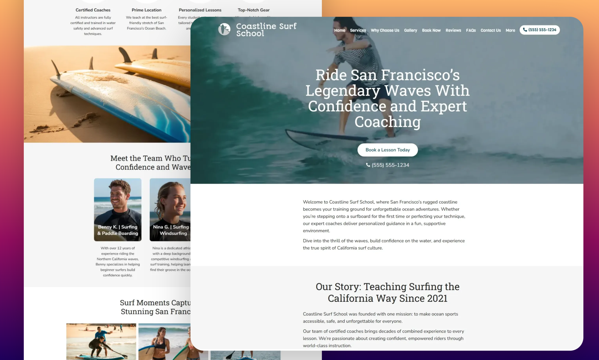 Preview of website template Coastline Surf School