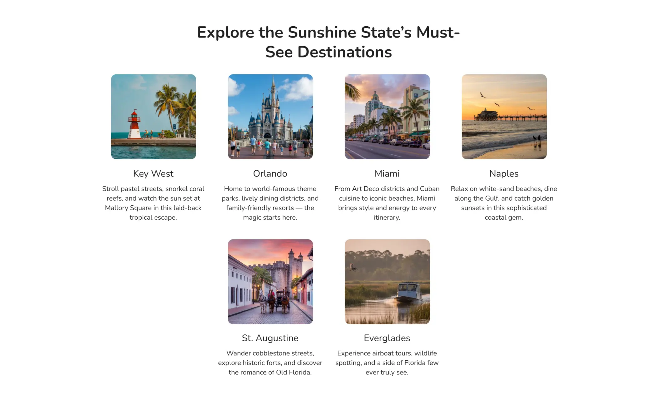 Sunscape Trips' website displaying their must see destinations