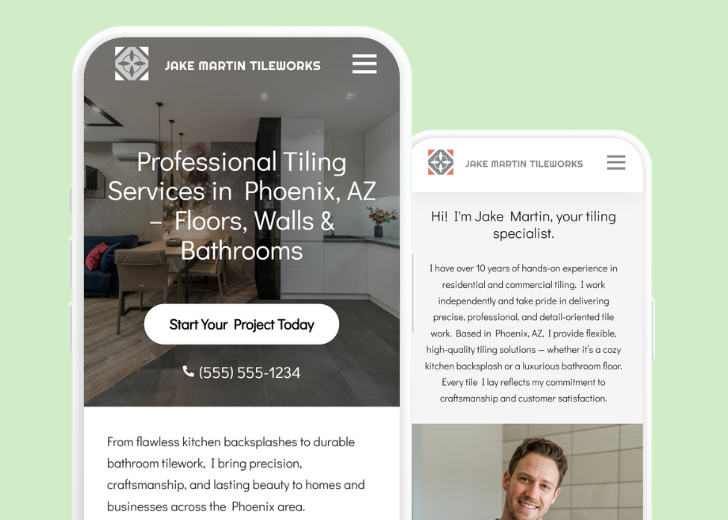 Revive Detailing and Spotless Touch landing pages in two smartphones, side by side, showing mobile view of the websites