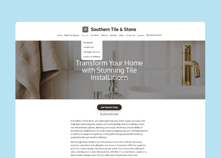 Spotless Touch landing page of a specific service titled 'Post Construction Cleaning' with a contact form on the side