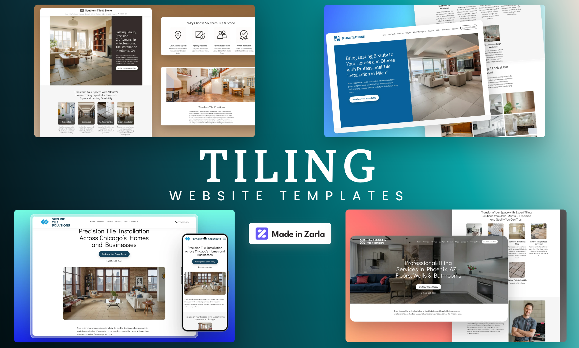 Collection of tiling website templates created with Zarla