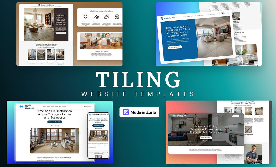 Collection of tiling website templates created with Zarla
