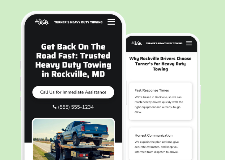 Revive Detailing and Spotless Touch landing pages in two smartphones, side by side, showing mobile view of the websites