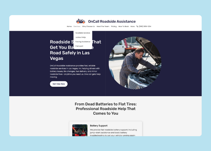 Spotless Touch landing page of a specific service titled 'Post Construction Cleaning' with a contact form on the side