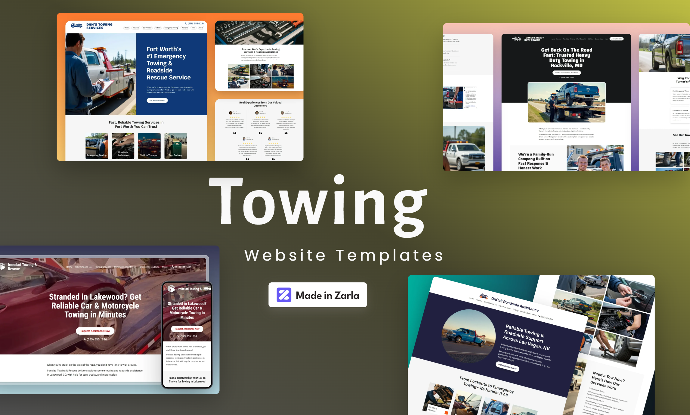 Collection of towing website templates created with Zarla
