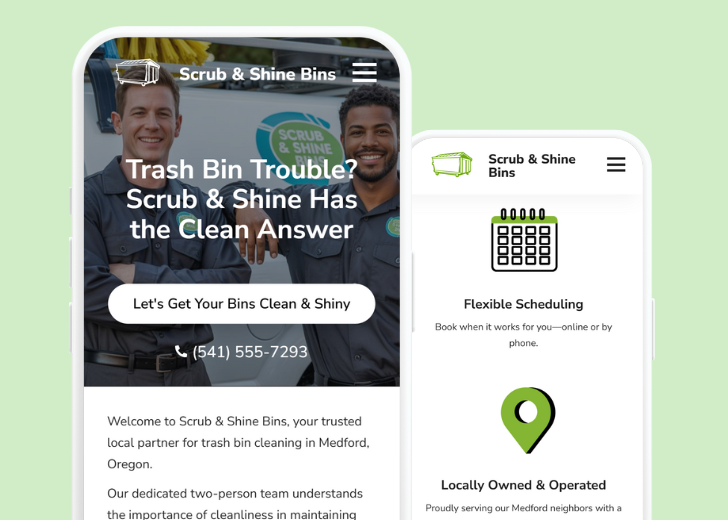Revive Detailing and Spotless Touch landing pages in two smartphones, side by side, showing mobile view of the websites