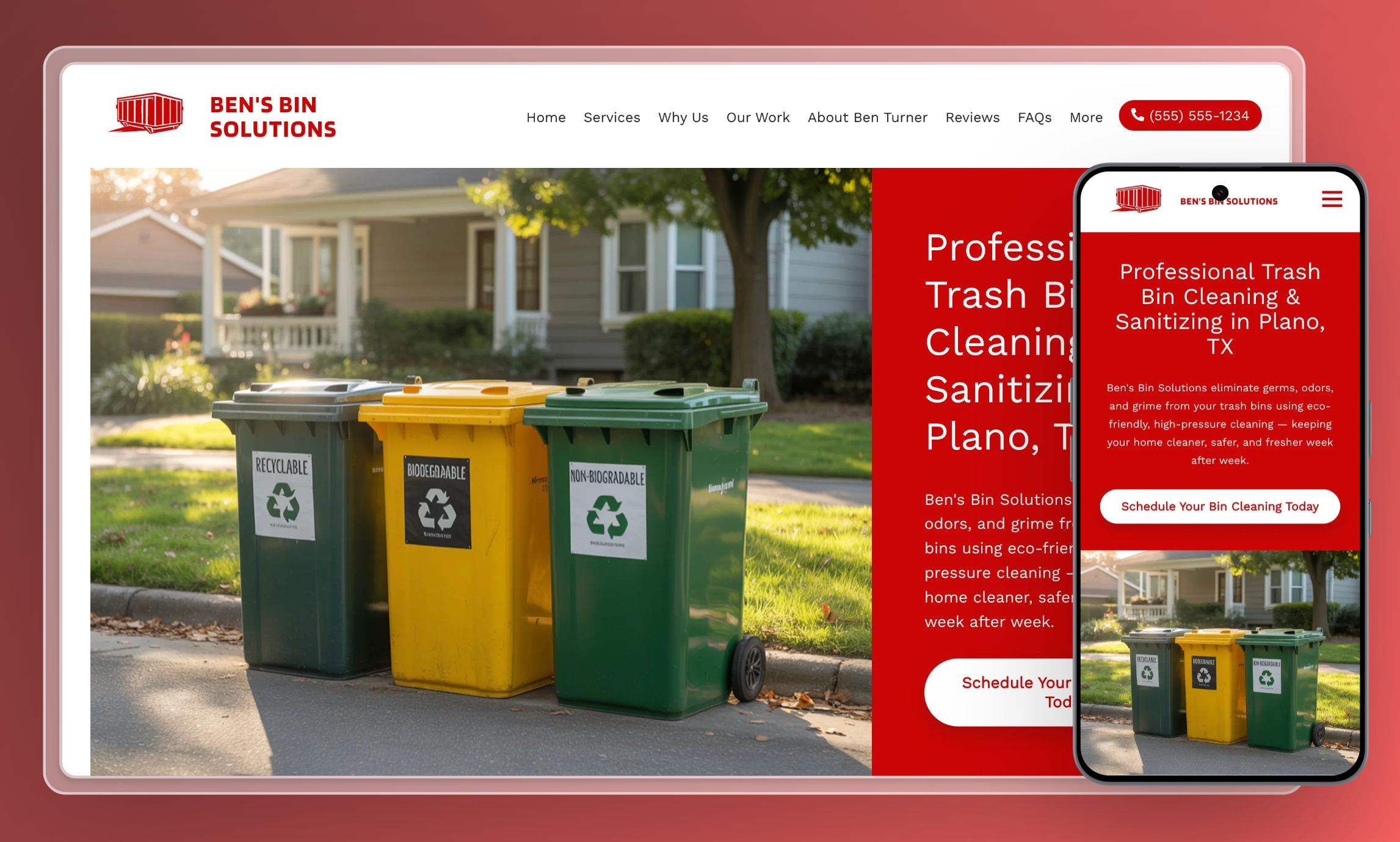 Preview of website template Ben's Bin Solutions
